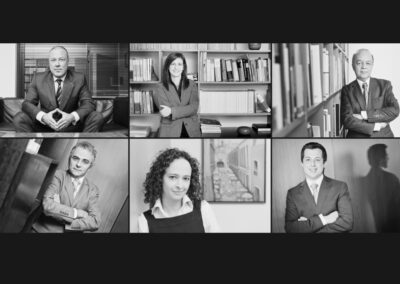 Em Porto, Humberto Barbosa capta equipa profissional em retratos corporativos a preto e branco — fotografia publicitária